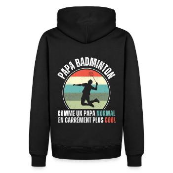 Papa badminton cadeau fête des pères vintage - Sweat à capuche Premium bio Homme - noir - Dos - Nico (187cm)