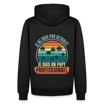 Papy retraité humour retraite cadeau vintage - Sweat à capuche Premium bio Homme - noir - Dos - Nico (187cm)