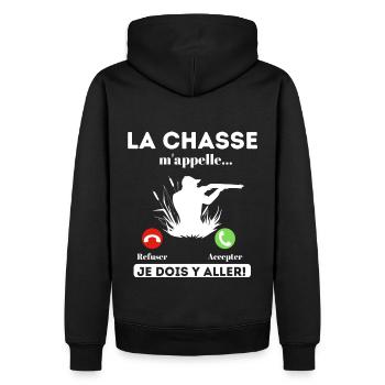 La chasse m' appelle humour chasseur cadeau chasse - Sweat à capuche Premium bio Homme - noir - Dos - Nico (187cm)