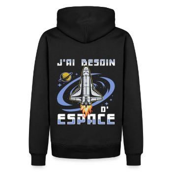 Humour j'ai besoin d' espace jeu de mots cadeau - Sweat à capuche Premium bio Homme - noir - Dos - Nico (187cm)