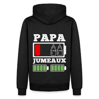 Papa de jumeaux humour batterie faible cadeau père - Sweat à capuche Premium bio Homme - noir - Dos - Nico (187cm)