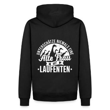 Unterschätze Niemals Eine Alte Frau Mit Laufenten - Männer Premium Bio Hoodie - Schwarz - Hinten - Nico (187cm)