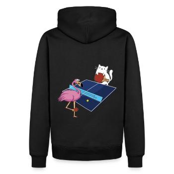Table Tennis Outfit Women's Cat Flamingo - Men’s Premium Organic Hoodie - black - Back - Nico (187cm)