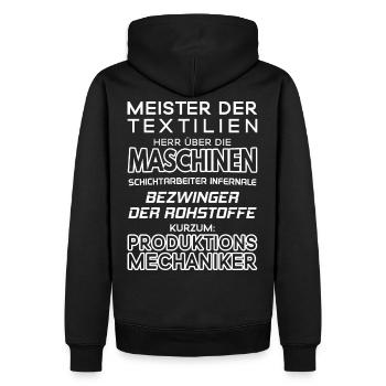 Produktionsmechaniker/Textilien/Stoffe/Gewebe - Männer Premium Bio Hoodie - Schwarz - Hinten - Nico (187cm)