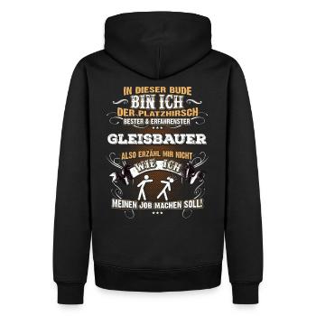 Edles Berufe-Shirt für den Gleisbauer - Männer Premium Bio Hoodie - Schwarz - Hinten - Nico (187cm)