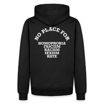 NO PLACE FOR... Spruch Shirt WEISS - Männer Premium Bio Hoodie - Schwarz - Hinten - Nico (187cm)