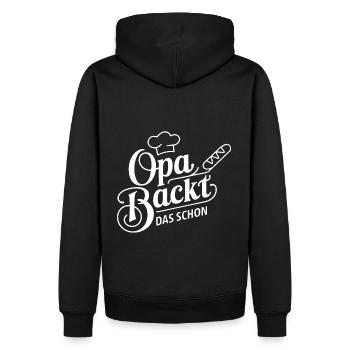 Opa backt das schon - unser backender Opa - Männer Premium Bio Hoodie - Schwarz - Hinten - Nico (187cm)