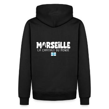 Marseille capitale du monde fier être marseillais - Sweat à capuche Premium bio Homme - noir - Dos - Nico (187cm)