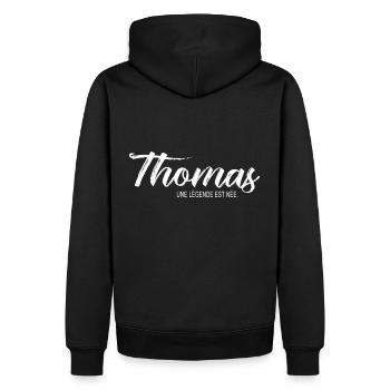 Thomas une légende Cadeau T shirt thomas - Sweat à capuche Premium bio Homme - noir - Dos - Nico (187cm)