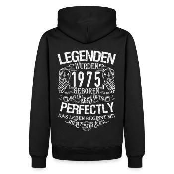 50 anniversaire, né en 1975 - Sweat à capuche Premium bio Homme - noir - Dos - Nico (187cm)