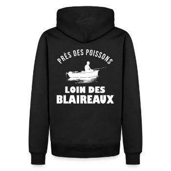 Près des poissons loin des blaireaux humour pêche - Sweat à capuche Premium bio Homme - noir - Dos - Nico (187cm)