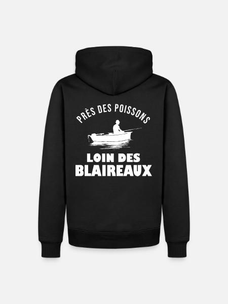 Près des poissons loin des blaireaux humour pêche - Sweat à capuche Premium bio Homme - noir
