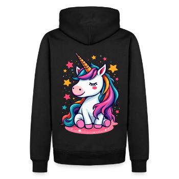 Schlafendes Einhorn umgeben von Sternen - Männer Premium Bio Hoodie - Schwarz - Hinten - Nico (187cm)
