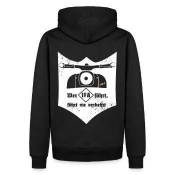 Schwalbe - IFA - VEB - DDR - Ostkult - Männer Premium Bio Hoodie - Schwarz - Hinten - Nico (187cm)