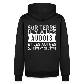 sur terre il y a les Audois Humour Aude - Sweat à capuche Premium bio Homme - noir - Dos - Nico (187cm)