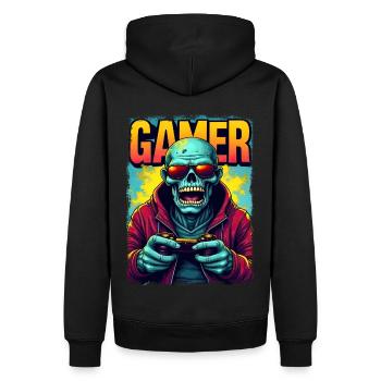 Gambler zombie with controller - Men’s Premium Organic Hoodie - black - Back - Nico (187cm)