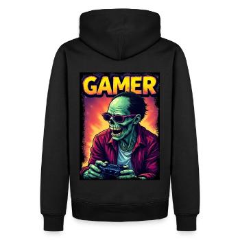 Zombie Gamer mit Controller - Männer Premium Bio Hoodie - Schwarz - Hinten - Nico (187cm)