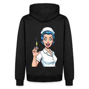 Verrückte Krankenschwester Comic Pop Art Spritze - Männer Premium Bio Hoodie - Schwarz - Hinten - Nico (187cm)