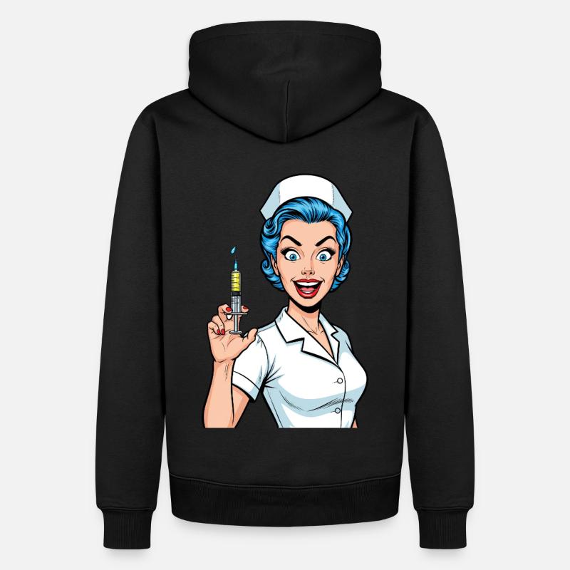Infirmière folle bande dessinée Pop Art seringue - Sweat à capuche Premium bio Homme - noir