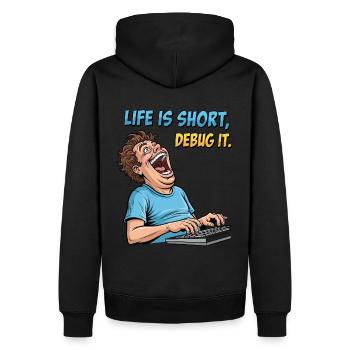 Debug Your Life: Witziges IT Programmierer Shirt - Männer Premium Bio Hoodie - Schwarz - Hinten - Nico (187cm)