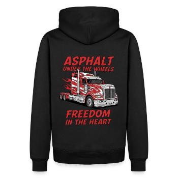 Trucker Freiheit – Asphalt auf Rädern Herz der Str - Männer Premium Bio Hoodie - Schwarz - Hinten - Nico (187cm)