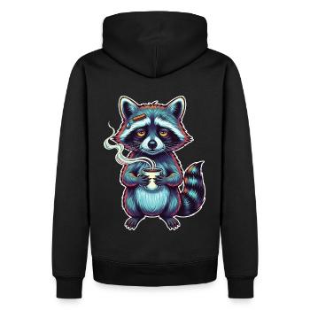 Amateur de café raton laveur – matinal - Sweat à capuche Premium bio Homme - noir - Dos - Nico (187cm)