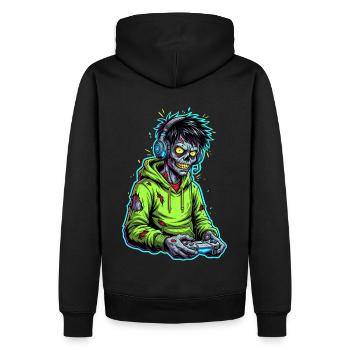 Zombie Gamer – Brain needs a break! - Men’s Premium Organic Hoodie - black - Back - Nico (187cm)