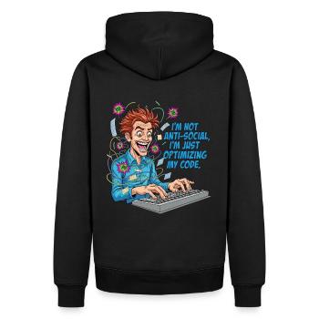 Code Optimierer: Anti-sozial? Nur am Coden! - Männer Premium Bio Hoodie - Schwarz - Hinten - Nico (187cm)