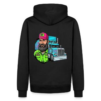 Harte Straße, cooler Typ: Dein Trucker Design! - Männer Premium Bio Hoodie - Schwarz - Hinten - Nico (187cm)