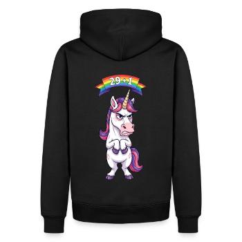 29+1 : Licorne pour ses 30 ans - Sweat à capuche Premium bio Homme - noir - Dos - Nico (187cm)