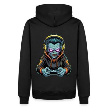 Zombie Zocker Power: Level Up mit Untoten! - Männer Premium Bio Hoodie - Schwarz - Hinten - Nico (187cm)