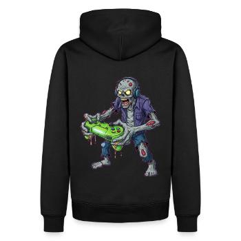 Zombie Zocker Power Retro Gamer - Männer Premium Bio Hoodie - Schwarz - Hinten - Nico (187cm)