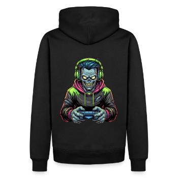 Zombie Zocker: Bis der Kopf explodiert! - Männer Premium Bio Hoodie - Schwarz - Hinten - Nico (187cm)
