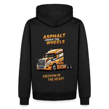 Fernfahrer Herz & Asphalt. Dein Trucker Design - Männer Premium Bio Hoodie - Schwarz - Hinten - Nico (187cm)