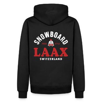 Laax Souvenir Ski- und Snowboard Resort Schweiz Alpen - Männer Premium Bio Hoodie - Schwarz - Hinten - Nico (187cm)