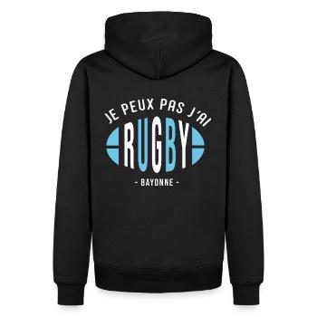 Rugby Bayonne Je peux pas j ai rugby bayonnais - Sweat à capuche Premium bio Homme - noir - Dos - Nico (187cm)