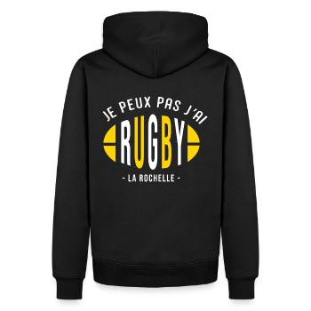 Rugby la rochelle Je peux pas supporter rochelais - Sweat à capuche Premium bio Homme - noir - Dos - Nico (187cm)