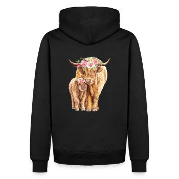 Kuh mit Kalb Blumen Wasserfarben - Männer Premium Bio Hoodie - Schwarz - Hinten - Nico (187cm)