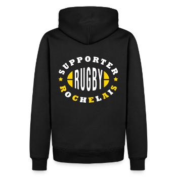Rugby La Rochelle supporter Rochelais - Sweat à capuche Premium bio Homme - noir - Dos - Nico (187cm)