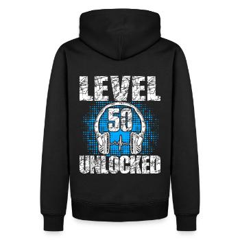 Level 50 Unlocked Birthday Gift 50 Years - Men’s Premium Organic Hoodie - black - Back - Nico (187cm)