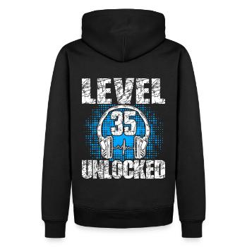 Level 35 Unlocked Geburtstagsgeschenk 35 Jahre - Männer Premium Bio Hoodie - Schwarz - Hinten - Nico (187cm)