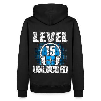 Niveau 15 Cadeau d’anniversaire débloqué 15 ans - Sweat à capuche Premium bio Homme - noir - Dos - Nico (187cm)