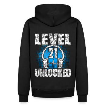 Level 21 Unlocked Geburtstagsgeschenk 21 Jahre - Männer Premium Bio Hoodie - Schwarz - Hinten - Nico (187cm)