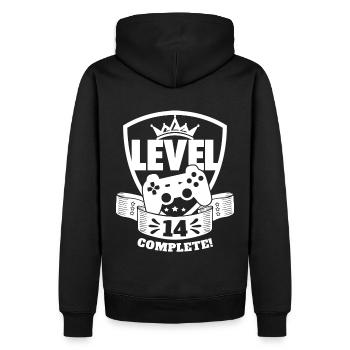 Level 14 Complete Geburtstagsgeschenk 14 Jahre - Männer Premium Bio Hoodie - Schwarz - Hinten - Nico (187cm)