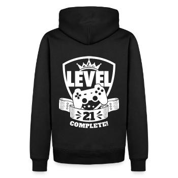 Level 21 Complete Geburtstagsgeschenk 21 Jahre - Männer Premium Bio Hoodie - Schwarz - Hinten - Nico (187cm)