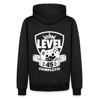 Niveau 45 Cadeau d’anniversaire complet 45 ans - Sweat à capuche Premium bio Homme - noir - Dos - Nico (187cm)