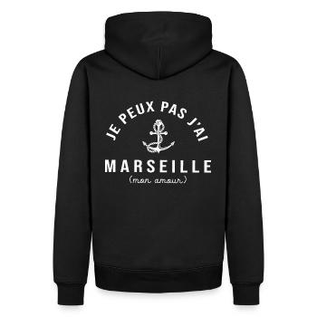 Marseille je peux pas jai Marseille cadeau cool 13 - Sweat à capuche Premium bio Homme - noir - Dos - Nico (187cm)