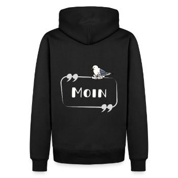 MOIN Möwe Nest Möwenmutter norddeutsch Schriftzug - Männer Premium Bio Hoodie - Schwarz - Hinten - Nico (187cm)
