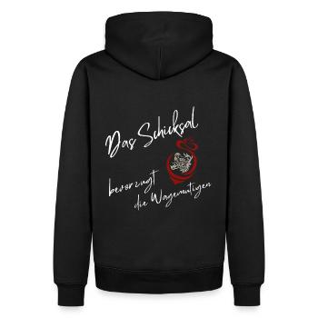 Schicksal bevorzugt die Wagemutigen Unalome Text - Männer Premium Bio Hoodie - Schwarz - Hinten - Nico (187cm)