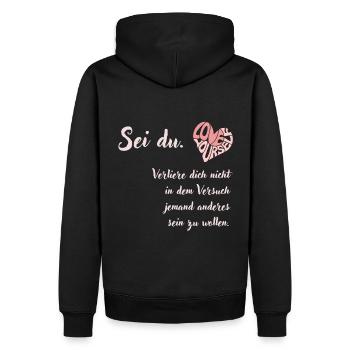 SEI DU Selbstliebe Text Deutsch - Männer Premium Bio Hoodie - Schwarz - Hinten - Nico (187cm)